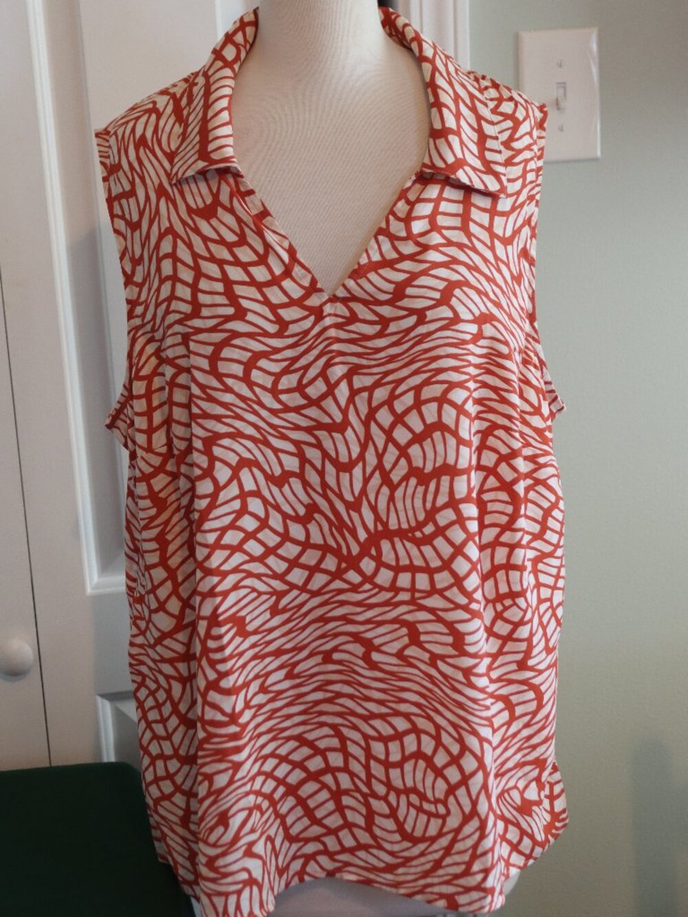 Cabi Twirl Sleeveless Top White/Burnt Orange Size XL Style 4183